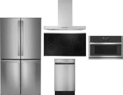 5 Piece Package Includes Refrigerator, Cooktop, Wall Oven, Hood And Dishwasher